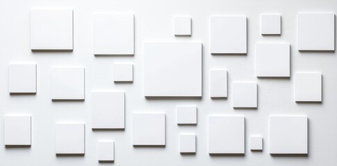 Poster - An abstract white background with a textured geometric pattern of layered gray and white triangles and squares, creating a modern design.