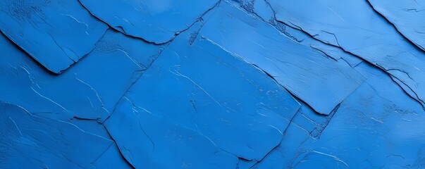 Poster - A contemporary modern art style background featuring an abstract blue design with geometric triangle blocks.