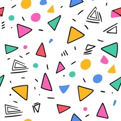 Poster - A modern, continuous geometric design with hand-drawn squares, stripes, lines, dots, triangles, and zigzags.