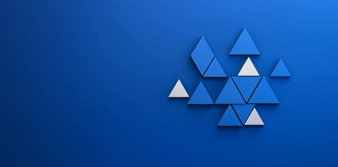 Poster - A blue backdrop featuring a textured black abstract geometric design with light and dark blue triangular shapes.