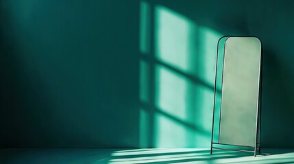 Canvas Print -   A green wall corner with a window shadow on the floor