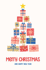 Wall Mural - christmas tree with presents. vector illustration