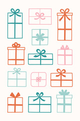 Wall Mural - Set with cute hand drawn gift boxes. Christmas decorations. Vector illustration
