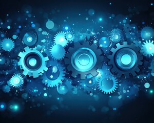 Poster - A vibrant blue abstract background featuring interlocking gears, representing innovation and technology.
