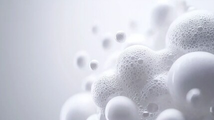 Wall Mural -   A cluster of spheres suspended in a fluid-filled chamber surrounded by white walls