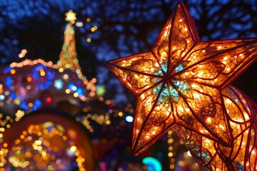 Aufkleber - This mesmerizing image features a beautifully illuminated Christmas star, symbolizing joy and celebration during the joyous holiday season, creating a warm ambiance.