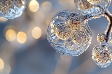 Poster - This stunning close-up captures frosted bubbles glistening in the winter light, reflecting both the beauty of nature and the delicate balance of ice and warmth.