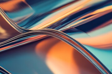 Leinwandbilder - An artistic close-up shot of iridescent metallic sheets creating beautiful, flowing waves, showcasing a fusion of colors and reflections that evoke feelings of motion and transformation.