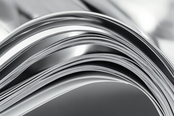 Poster - An abstract close-up of glossy silver layers, showcasing smooth curves that reflect light, creating a sense of depth and elegance, emphasizing modern design aesthetics.