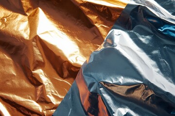 Aufkleber - This vibrant image captures crinkled metallic foil sheets in striking colors, showcasing their reflective surfaces and textured details that evoke a sense of movement and energy.