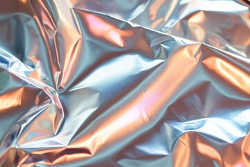 Fototapete - An abstract close-up of shiny, colorful wrinkled metallic fabric, demonstrating dynamic reflections and intricate textures that add depth and interest to any composition.