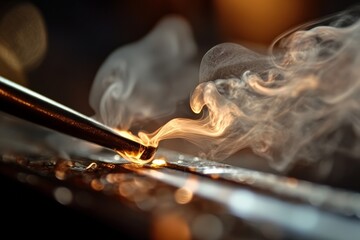 Aufkleber - The image showcases a torch producing both flame and smoke during the metalwork crafting process, highlighting the artistry and skill involved in metal fabrication.
