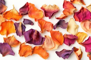 Poster - This artwork features a stunning assortment of purple and orange flower petals, evoking feelings of creativity and elegance, perfect for art lovers and decor enthusiasts.