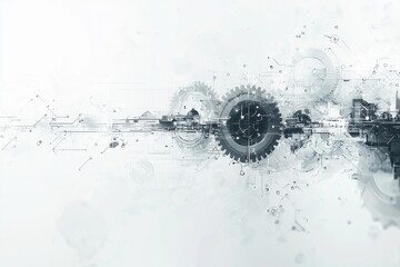 Fototapete - Abstract technology background with gears and digital circuitry
