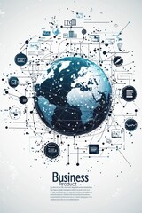 Poster - Digital world map with global business network connections