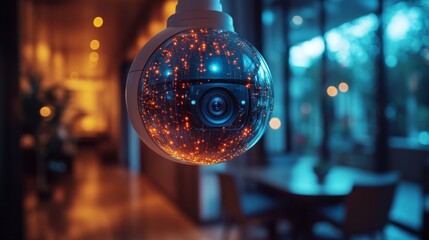 Poster - Innovative demonstration of smart home systems highlighting advanced security features at twilight