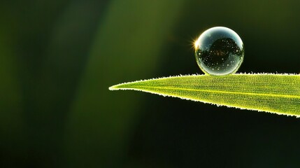 Wall Mural - a drop of water resting atop blades of grass alongside another droplet on a leaf