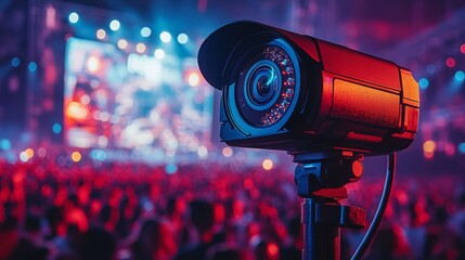 Poster - detailed examination of a cctv camera monitoring a large crowd during a nighttime event