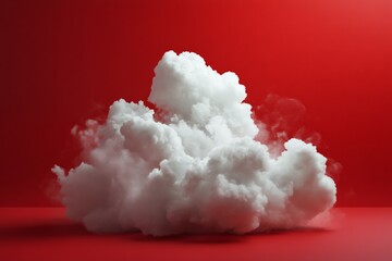 Fototapete - A soft white cloud contrasts beautifully against a bold red background, creating a striking visual of simplicity and artistic depth that captures the viewer’s imagination and emotion.
