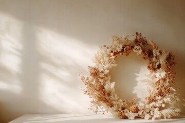 Aufkleber - This delicate wreath features an elegant blend of soft-hued dried flowers, beautifully set against a simple background, radiating warmth and sophistication.