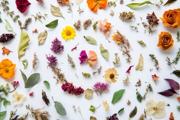 Aufkleber - An intricate spiral design made from an array of colorful dried flowers and leaves, representing the beauty of nature and the emotions we associate with flowers.