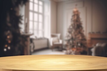 Canvas Print - Empty table with christmas tree background