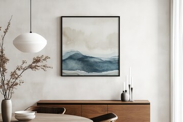 Poster - A serene wall print showcasing a cool color palette of mountains, evoking tranquility and calmness, perfect for creating a peaceful atmosphere in your home.