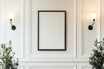 Poster - A chic interior space featuring a minimalist wall with elegant sconces, inviting warmth and style through simple design and sophisticated decorative elements.