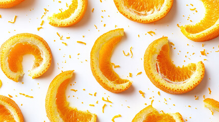 Wall Mural - Isolated orange peel spiral, fresh citrus fruit skin, closeup of a cut mandarin zest or rind, natural and healthy food ingredient on a white background, tasty and juicy diet.