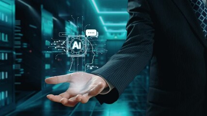 Poster - human interact with ai artificial intelligence brain processor in concept of ai artificial intellige