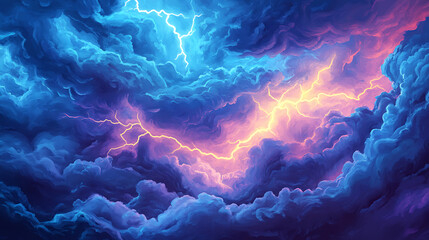 Aufkleber - Thunder and lightning on a background with a blue sky, light thunderstorm