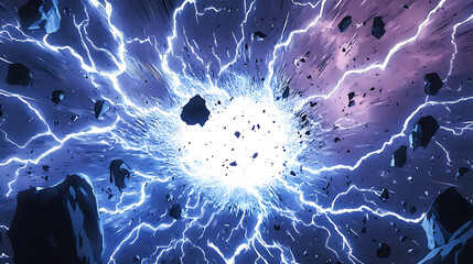 Poster - Thunder flash background, comic cartoon, blank