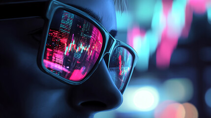 Aufkleber - Trader watching the markets on a monitor with the charts reflected in their glasses