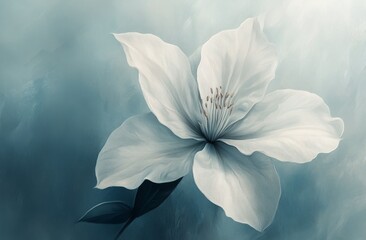 Poster - White peony flower captured in soft light against a blue background