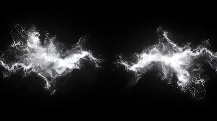 Wall Mural - Two white thunder electric lightning bolts on black background dynamic natural energy