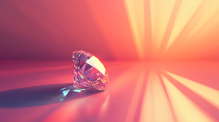 Poster - Round cut diamond on gradient background, sparkles, shadow, caustics rays