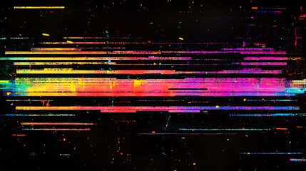 Poster - Vhs glitch, static lines of code, neon color scheme, dark background
