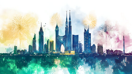 Poster - Saudi arabia national day poster illustration in watercolor style
