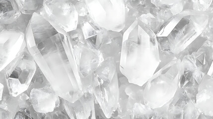 Poster - Seamless pattern of crystal clear quartz cluster with reflective surfaces, ideal for luxury and wellness-related imagery
