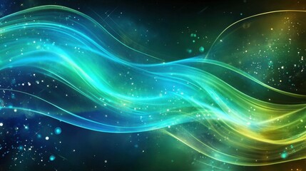 Wall Mural - Enchanting green and blue neon glow on dark canvas.
