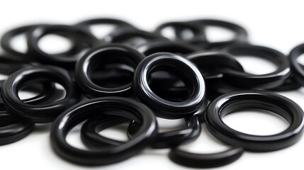 Poster - selective focus rubber o-rings for sealing against a white background