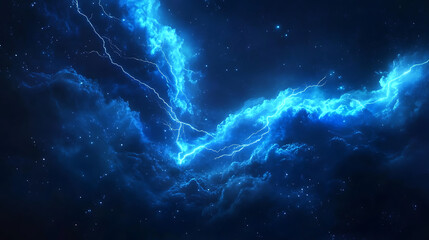 Poster - Vivid blue thunder lightning bolt s shaped against dark background electric storm nature power