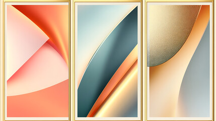 Poster - set of three abstract posters with geometric shapes in gold frames