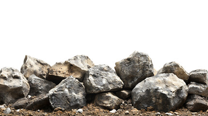 Poster - Side view on pile of rocks covered in dirt isolated on white background