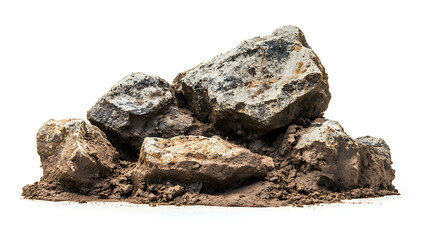 Poster - Side view on set of rocks covered in mud in isolated on white background