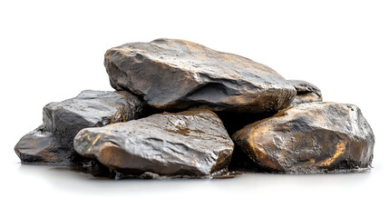 Poster - Side view on set of rocks covered in mud in isolated on white background