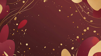 Poster - Simple and minimalist background for an awards ceremony powerpoint presentation with dark red background color, gold confetti and gold accents