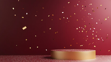 Poster - Simple and minimalist background for an awards ceremony powerpoint presentation with dark red background color, gold confetti and gold accents