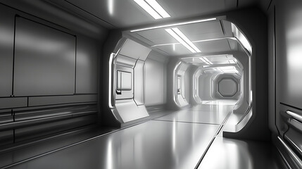 Poster - white background 3d room light abstract space technology tunnel stage floor, empty white future 3d n