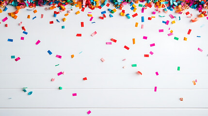 Poster - White background with colorful confetti border confettis falling from top to bottom